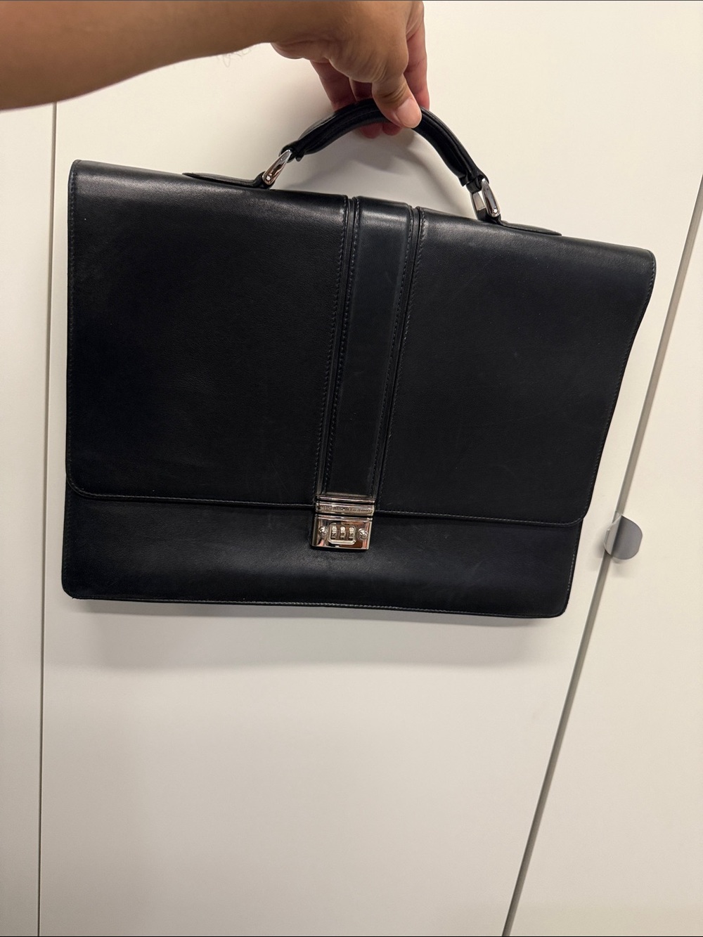 Montblanc Black Leather Briefcase with Silver Hardware